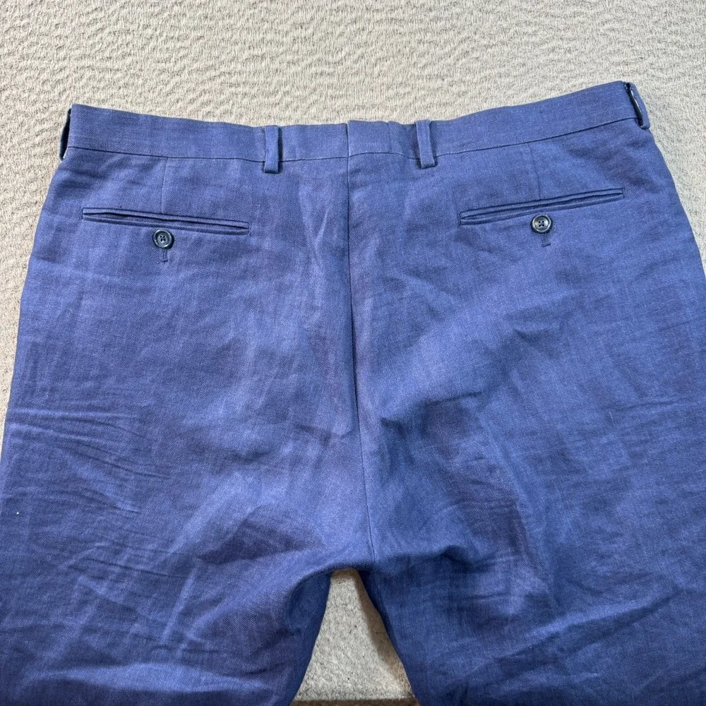 Hawes And Curtis Pant Men's 36x29 Blue Linen Dress Straight‎ Slacks Trouser